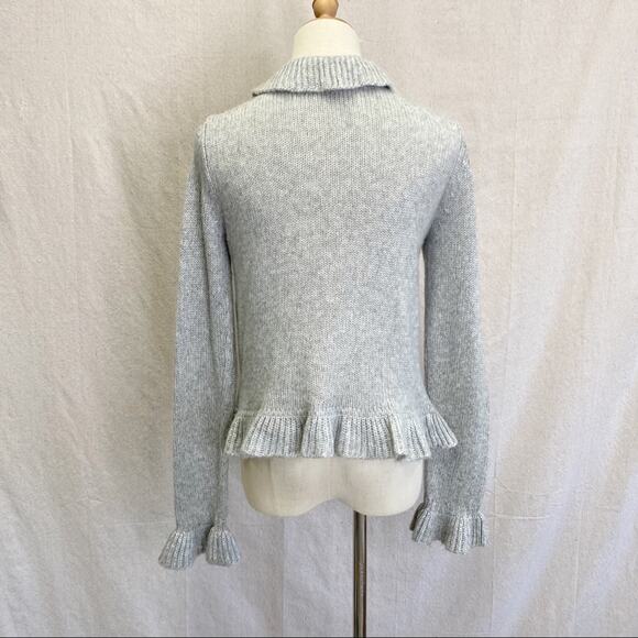 Y2K DressBarn gray metallic ruffle lightweight cardigan size small - Picture 3 of 14